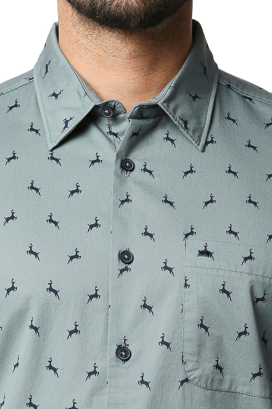 BASICS SLIM FIT TRELLIS GREY TWILL PRINTED SHIRT