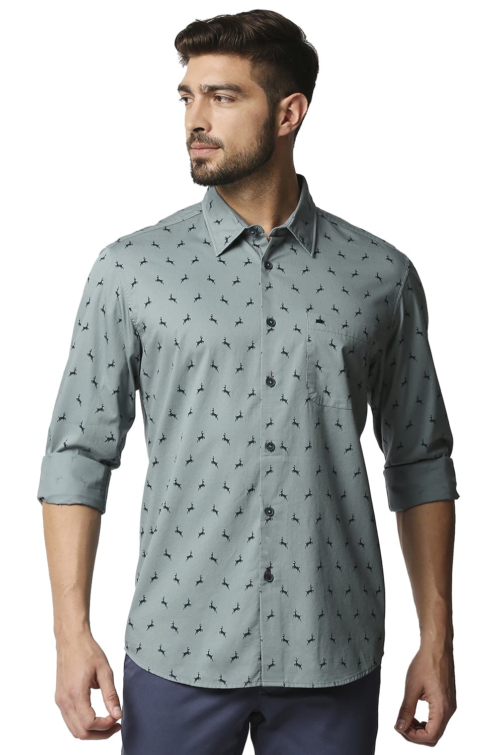 BASICS SLIM FIT TWILL PRINTED SHIRT