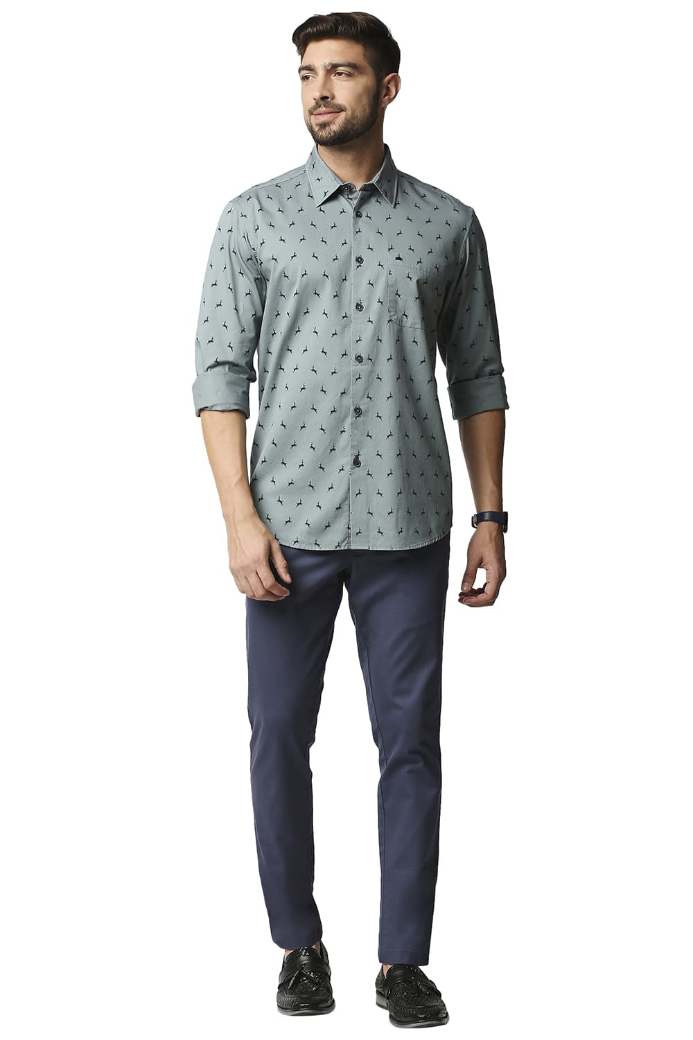 BASICS SLIM FIT TWILL PRINTED SHIRT