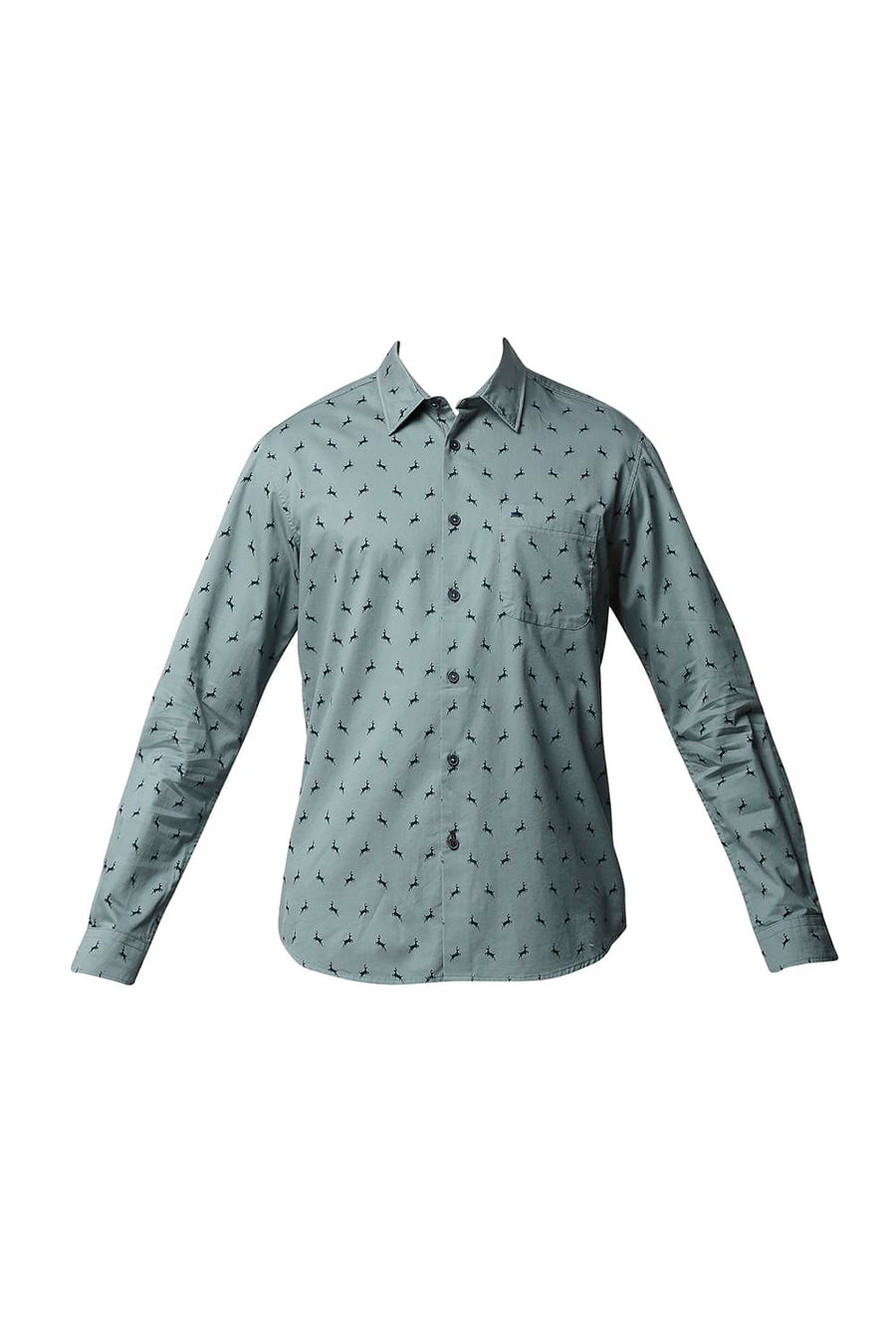 BASICS SLIM FIT TRELLIS GREY TWILL PRINTED SHIRT
