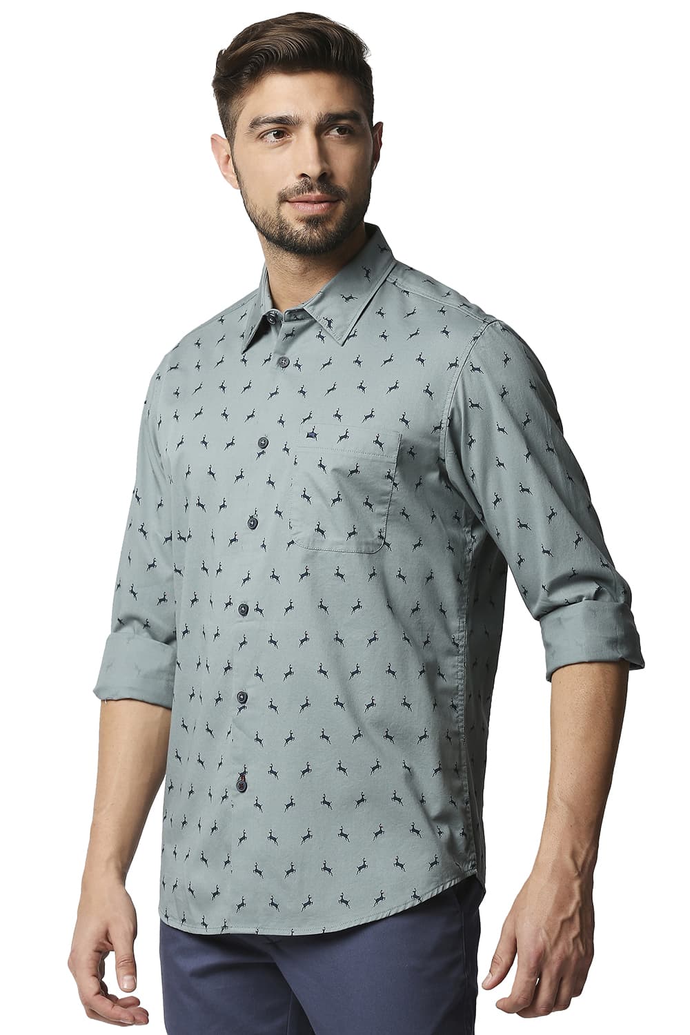 BASICS SLIM FIT TWILL PRINTED SHIRT