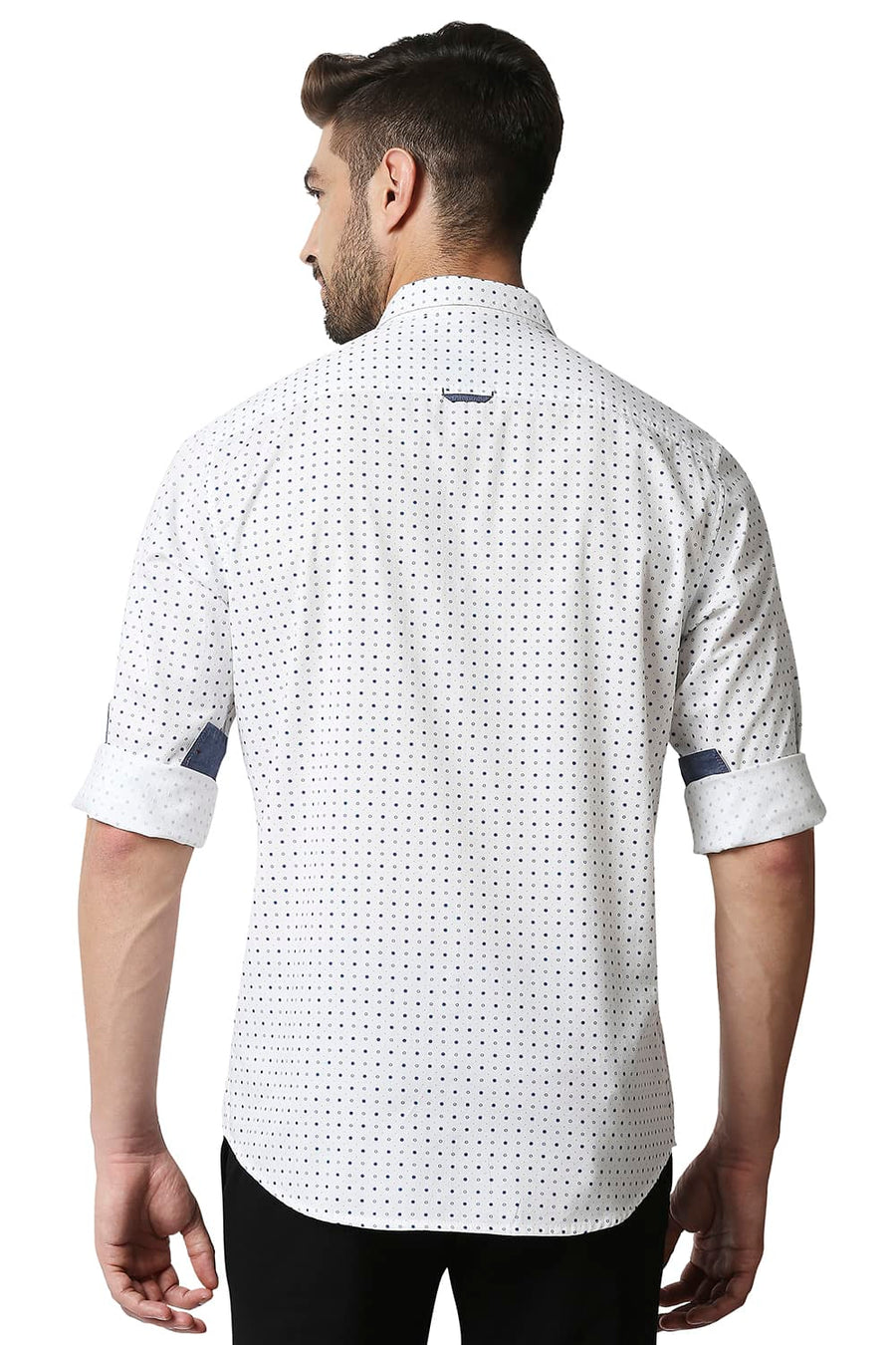 BASICS SLIM FIT SNOW WHITE TWILL PRINTED SHIRT