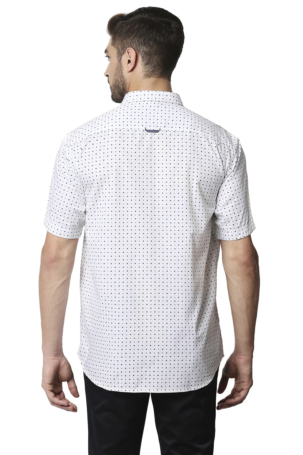 BASICS SLIM FIT TWILL PRINTED HALFSLEEVES SHIRT