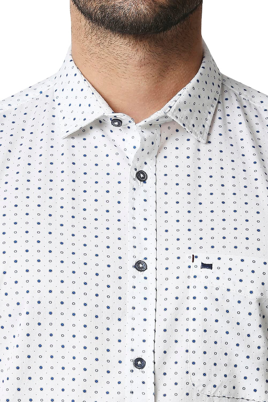 BASICS SLIM FIT SNOW WHITE TWILL PRINTED SHIRT