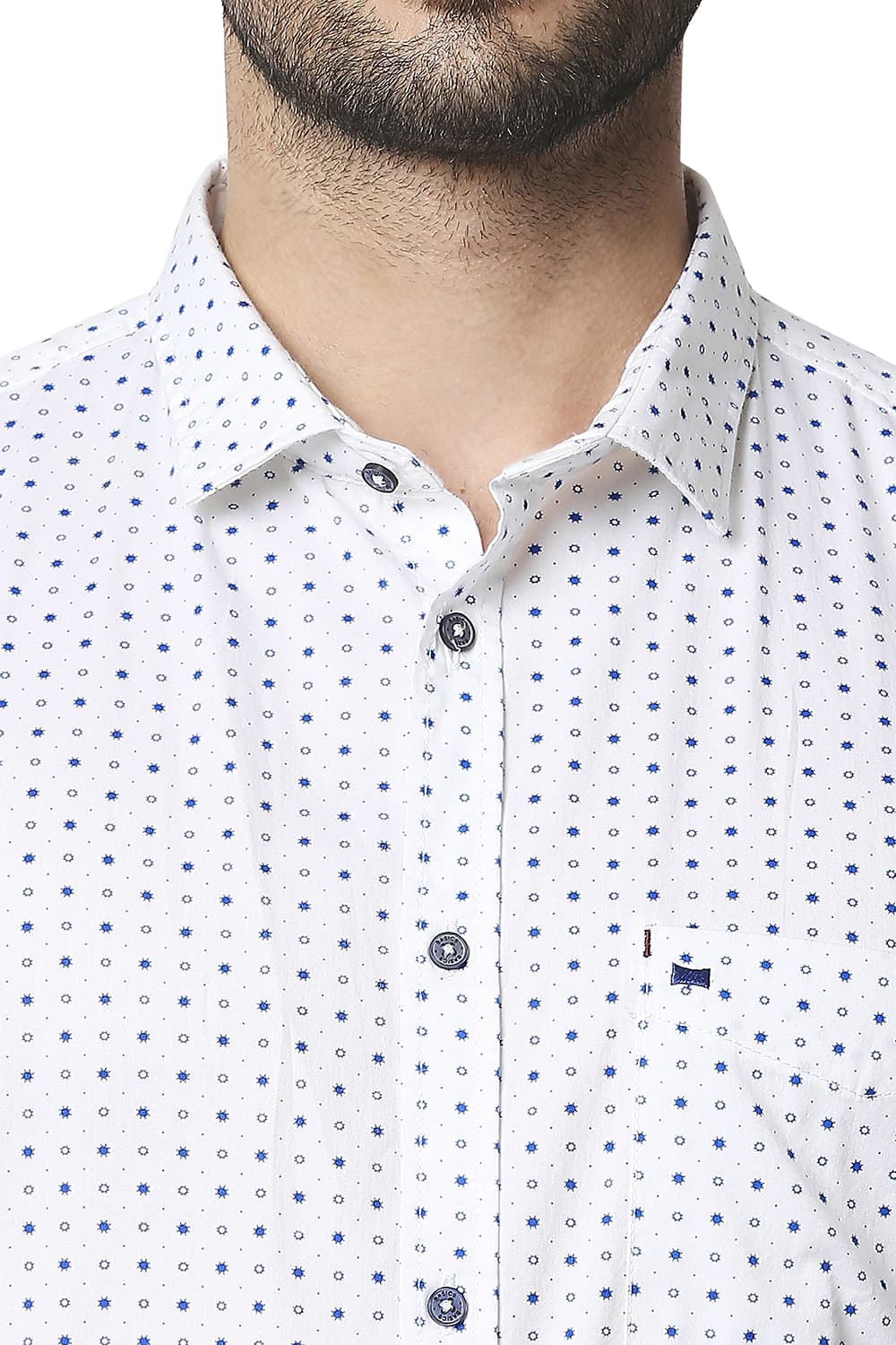 BASICS SLIM FIT TWILL PRINTED HALFSLEEVES SHIRT