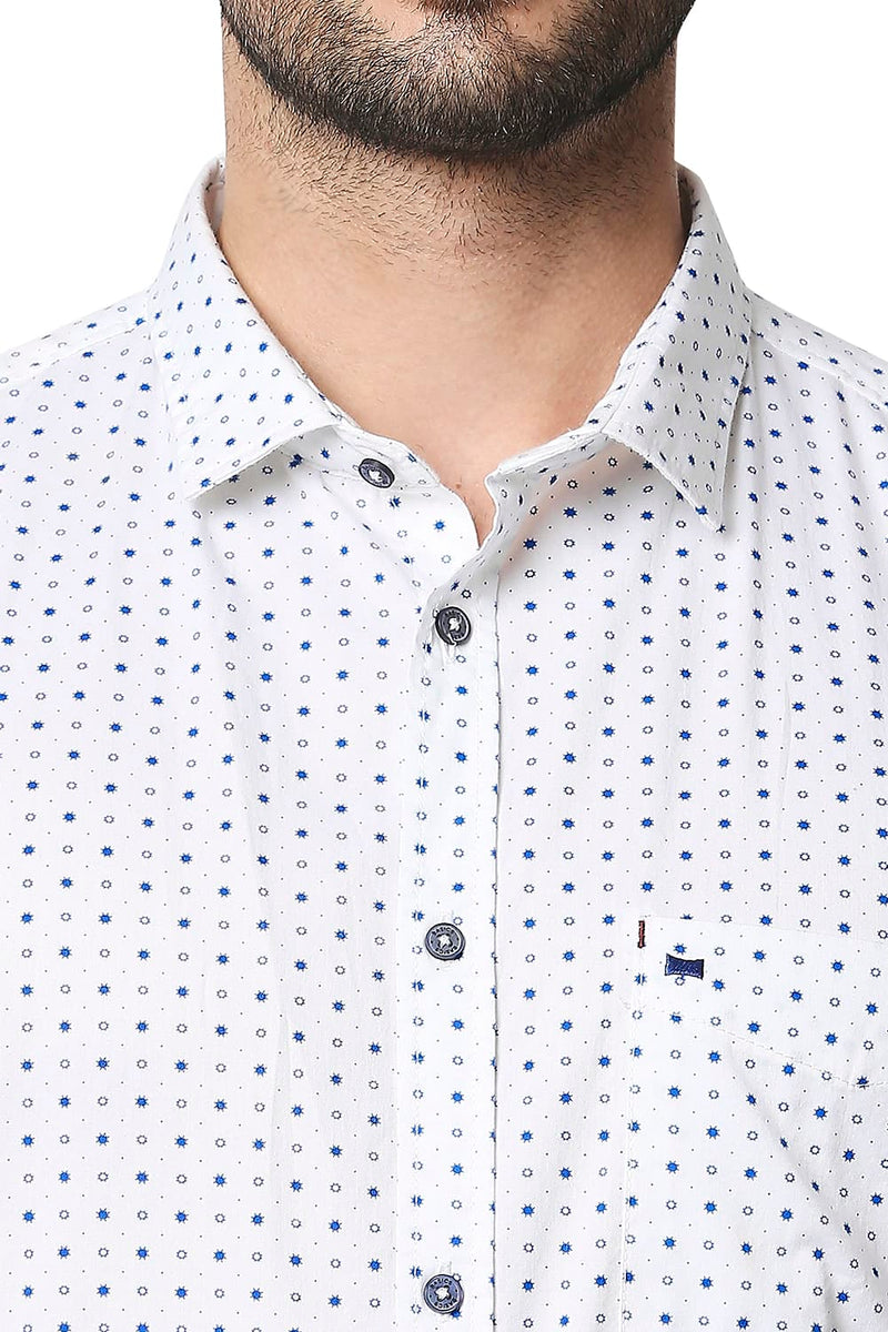 BASICS SLIM FIT TWILL PRINTED HALFSLEEVES SHIRT