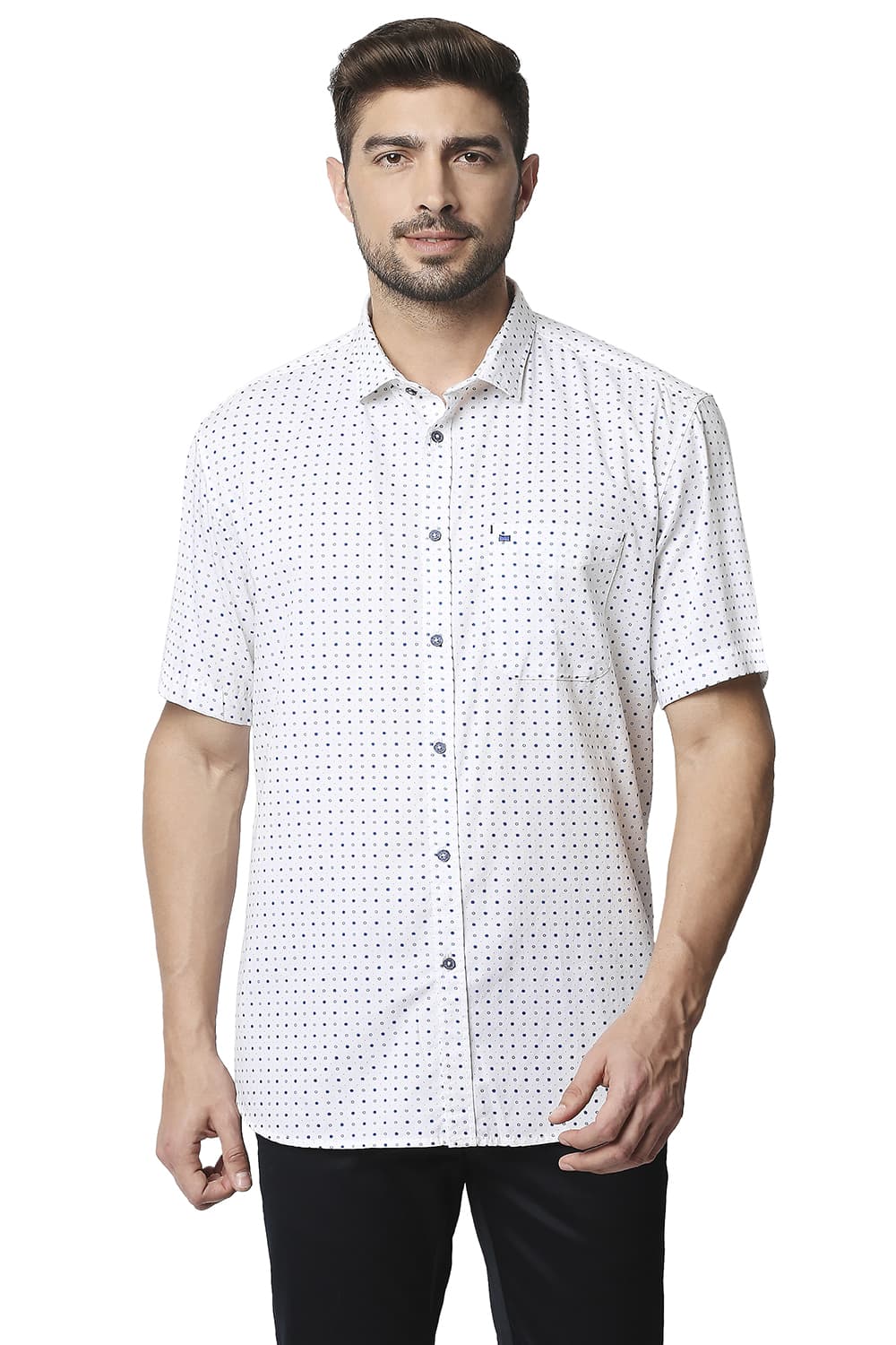 BASICS SLIM FIT TWILL PRINTED SHIRT