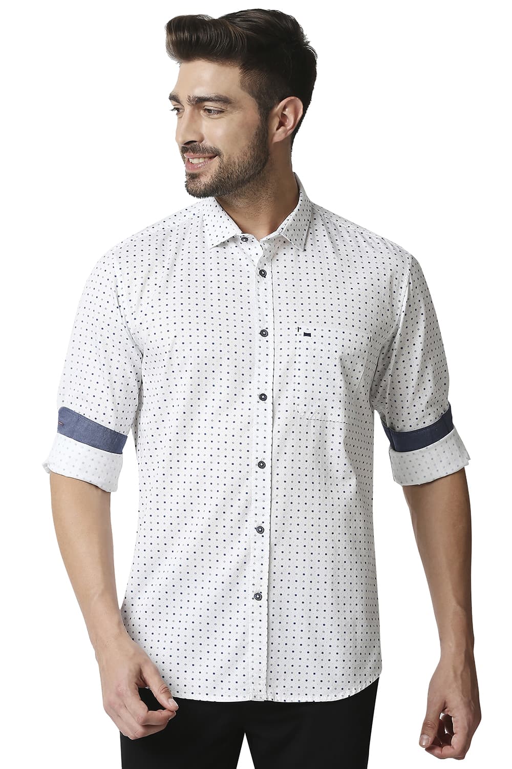 BASICS SLIM FIT TWILL PRINTED SHIRT