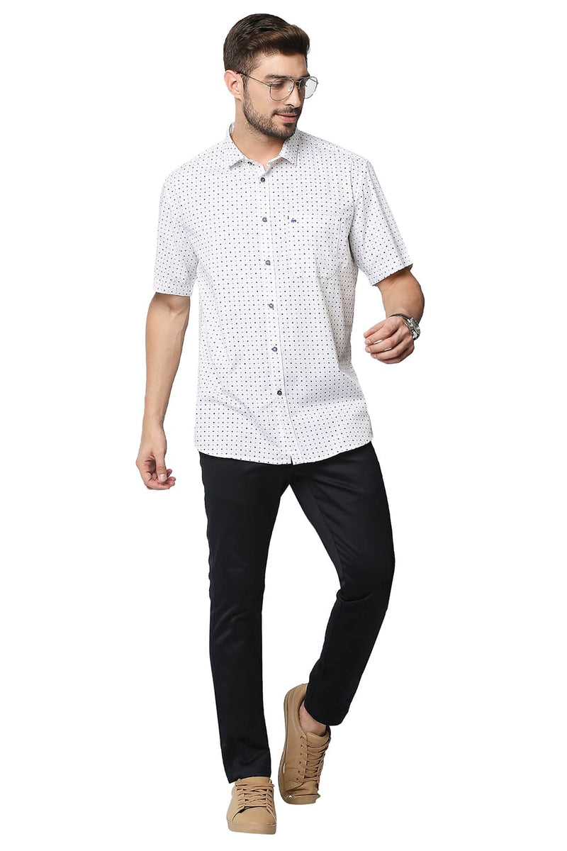 BASICS SLIM FIT TWILL PRINTED HALFSLEEVES SHIRT