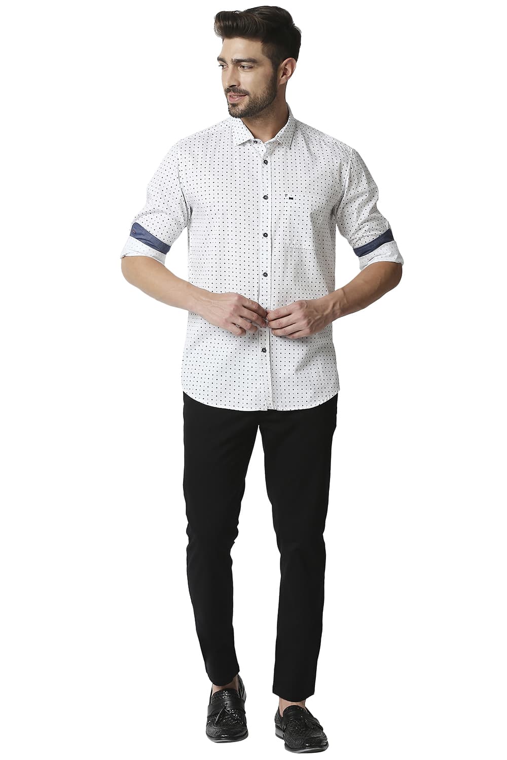 BASICS SLIM FIT TWILL PRINTED SHIRT