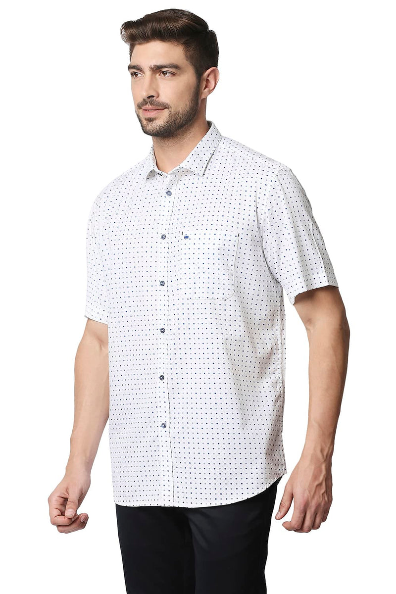 BASICS SLIM FIT TWILL PRINTED HALFSLEEVES SHIRT