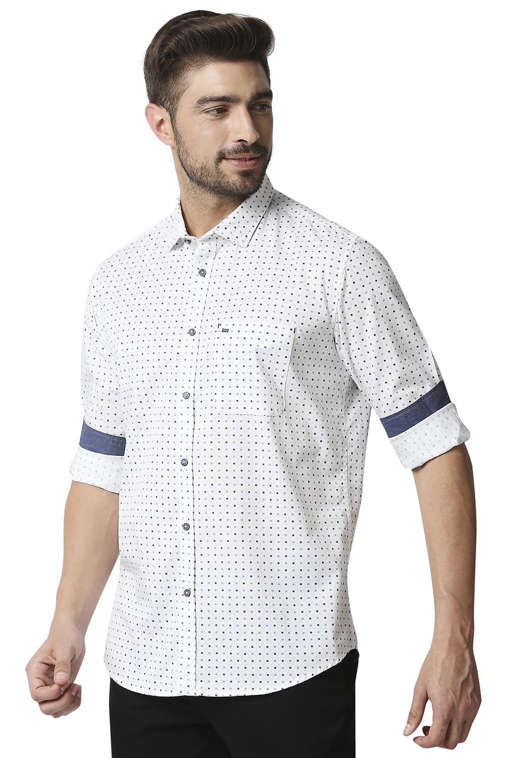 BASICS SLIM FIT TWILL PRINTED SHIRT