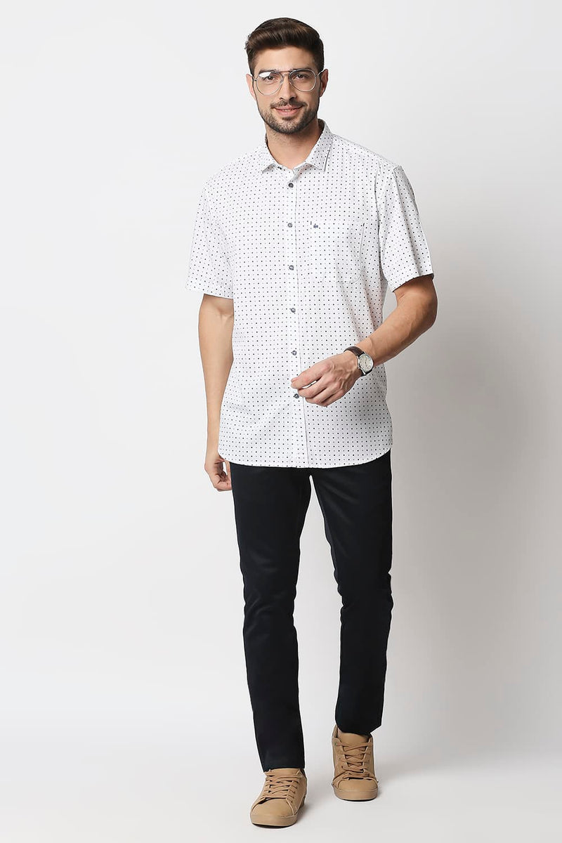 Slim Fit Twill Printed Halfsleeves Shirt