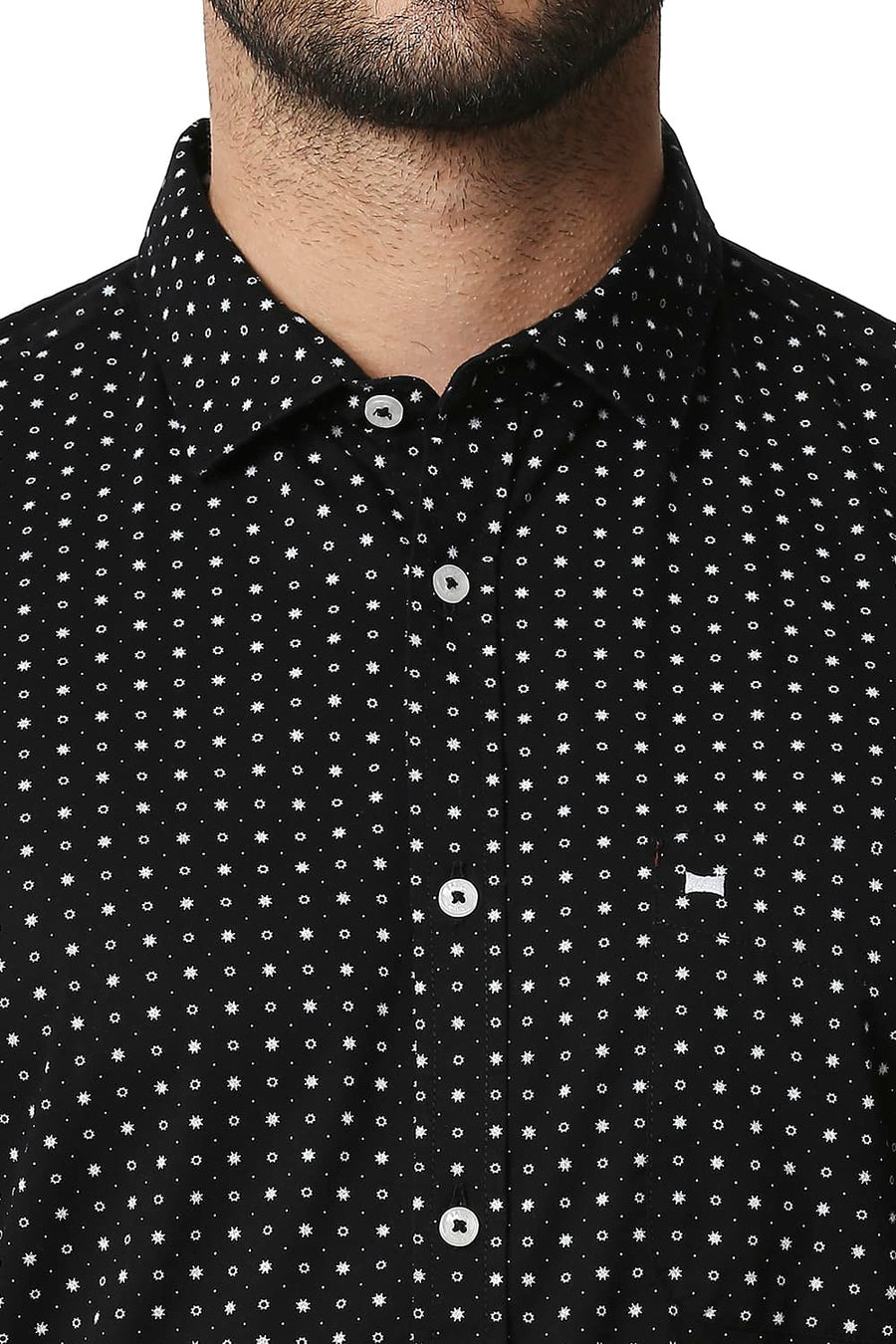 BASICS SLIM FIT MOONLIGHT BLACK TWILL PRINTED SHIRT