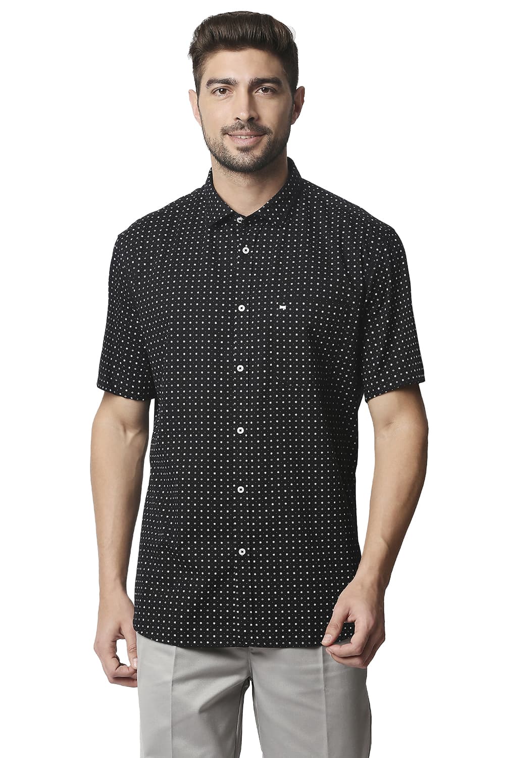 BASICS SLIM FIT TWILL PRINTED HALFSLEEVES SHIRT