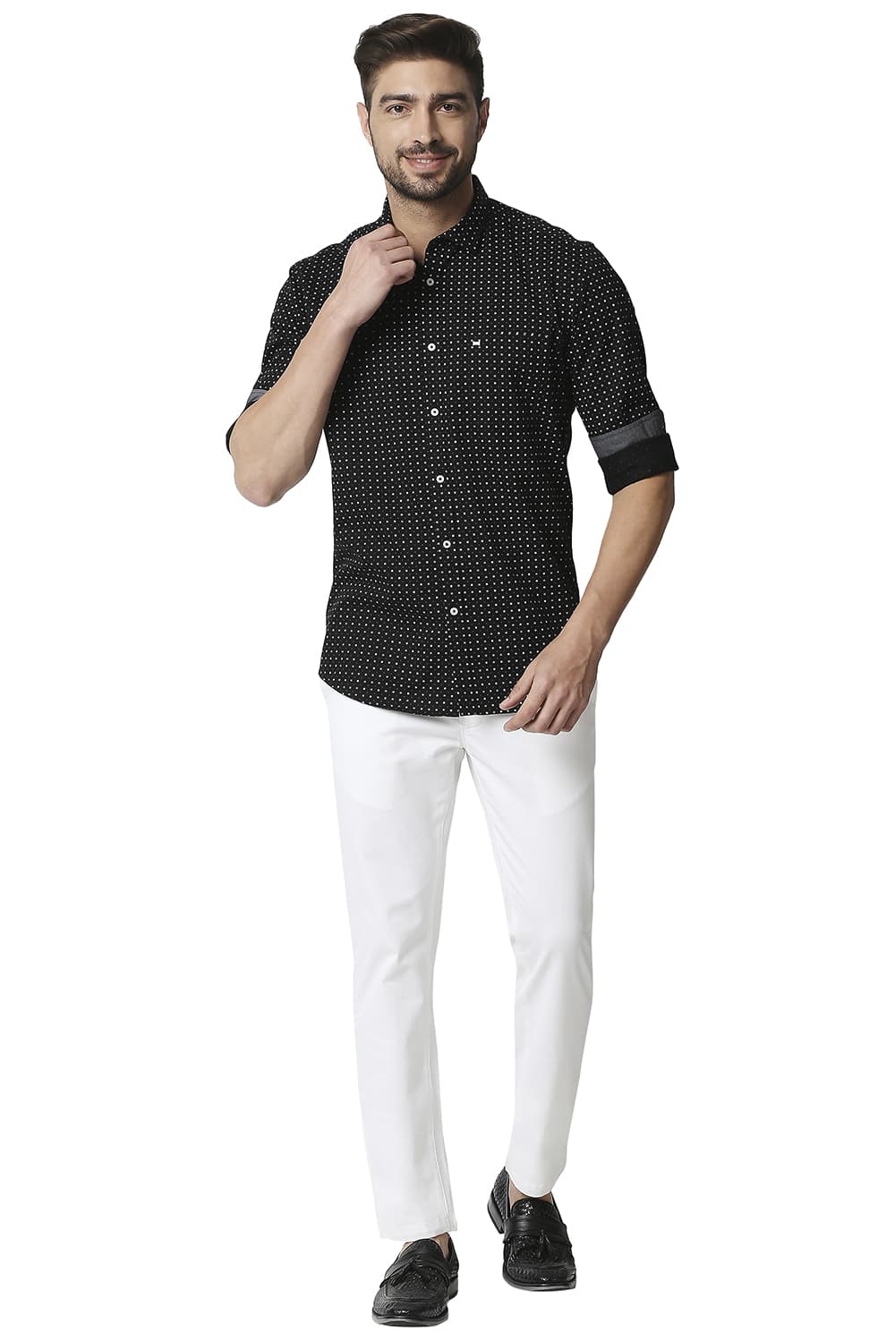 BASICS SLIM FIT TWILL PRINTED SHIRT