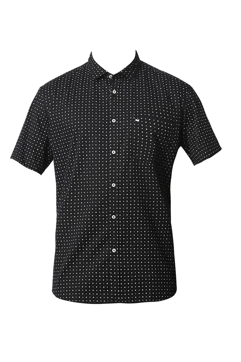 BASICS SLIM FIT TWILL PRINTED HALFSLEEVES SHIRT