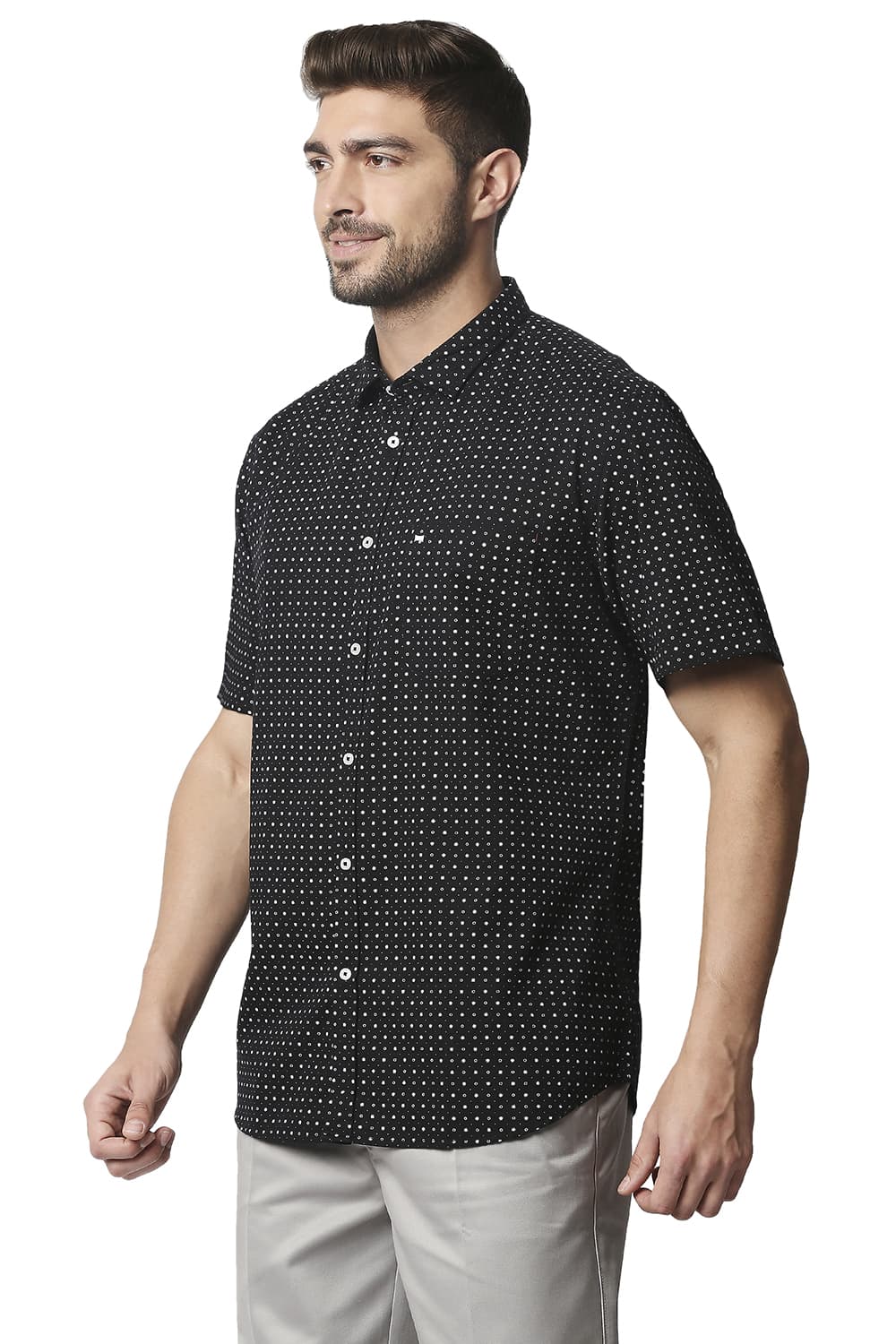 BASICS SLIM FIT TWILL PRINTED HALFSLEEVES SHIRT