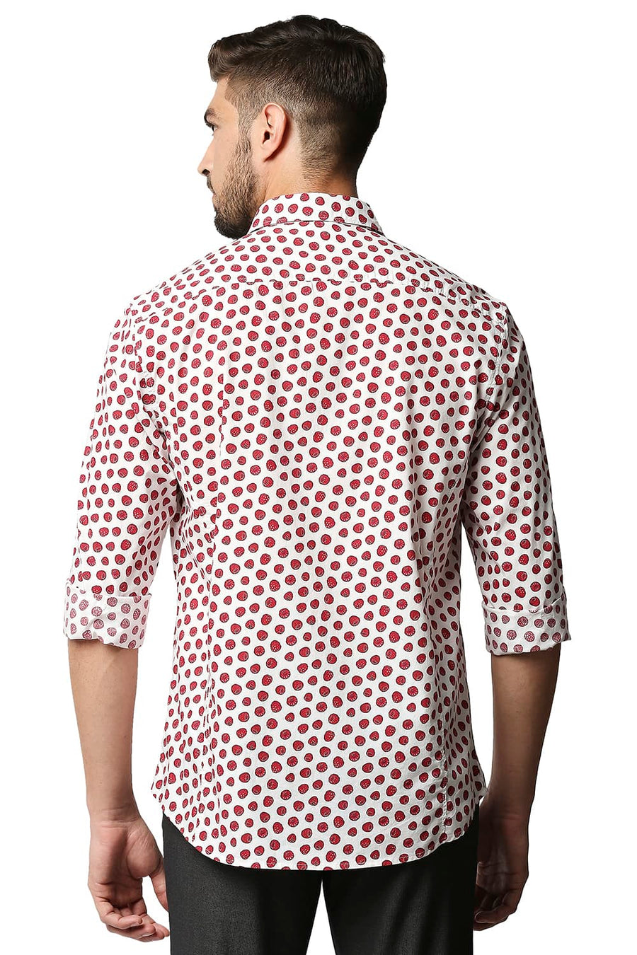 BASICS SLIM FIT TRUE RED DIGITAL POPLIN PRINTED SHIRT