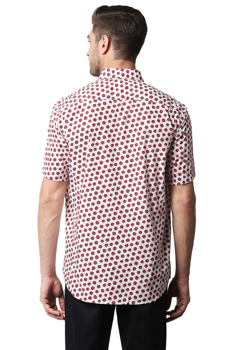 BASICS SLIM FIT DIGITAL POPLIN PRINTED HALFSLEEVES SHIRT