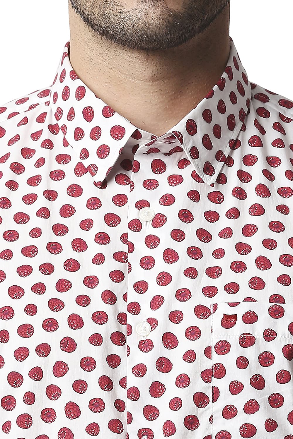 BASICS SLIM FIT DIGITAL POPLIN PRINTED HALFSLEEVES SHIRT