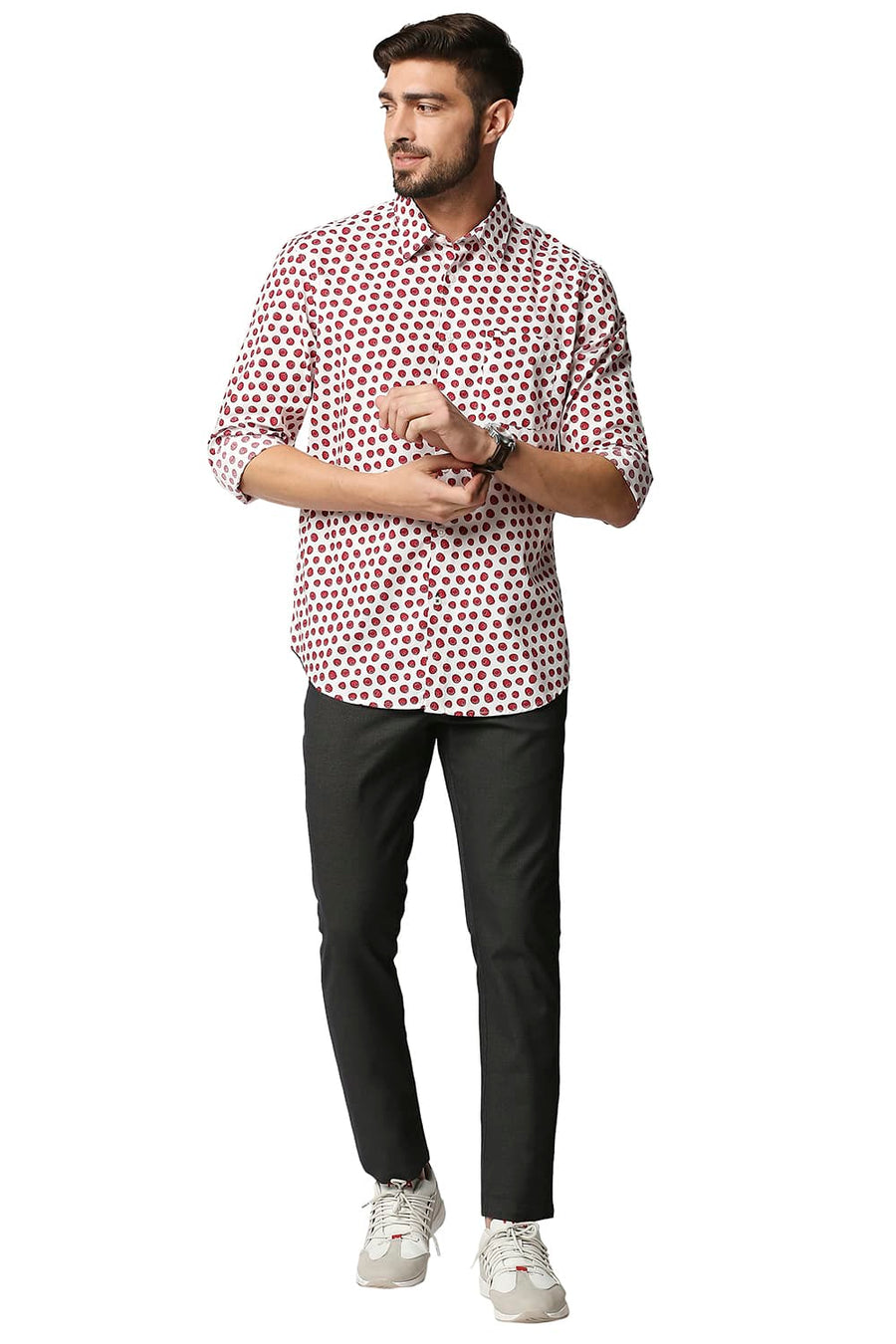 BASICS SLIM FIT TRUE RED DIGITAL POPLIN PRINTED SHIRT