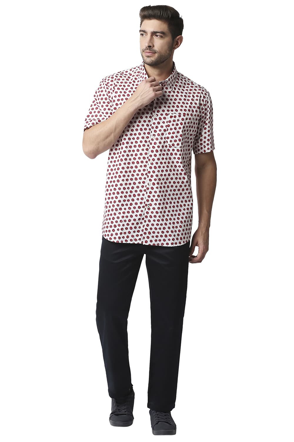 BASICS SLIM FIT DIGITAL POPLIN PRINTED HALFSLEEVES SHIRT