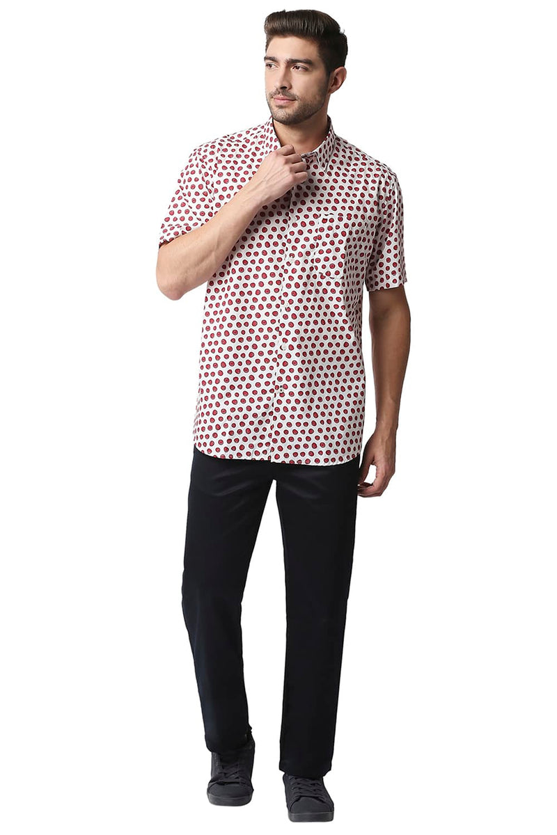 BASICS SLIM FIT DIGITAL POPLIN PRINTED HALFSLEEVES SHIRT