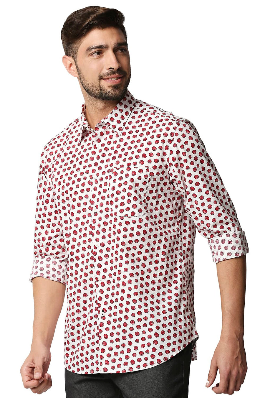 BASICS SLIM FIT TRUE RED DIGITAL POPLIN PRINTED SHIRT