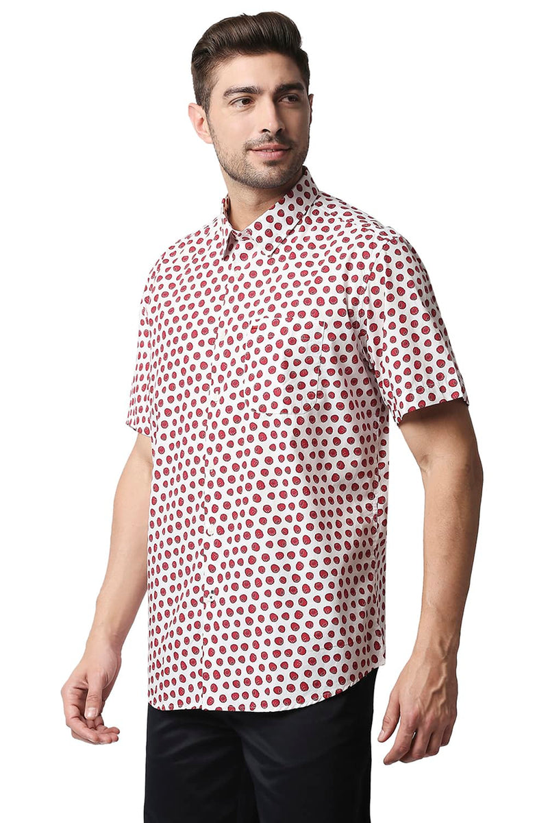 BASICS SLIM FIT DIGITAL POPLIN PRINTED HALFSLEEVES SHIRT