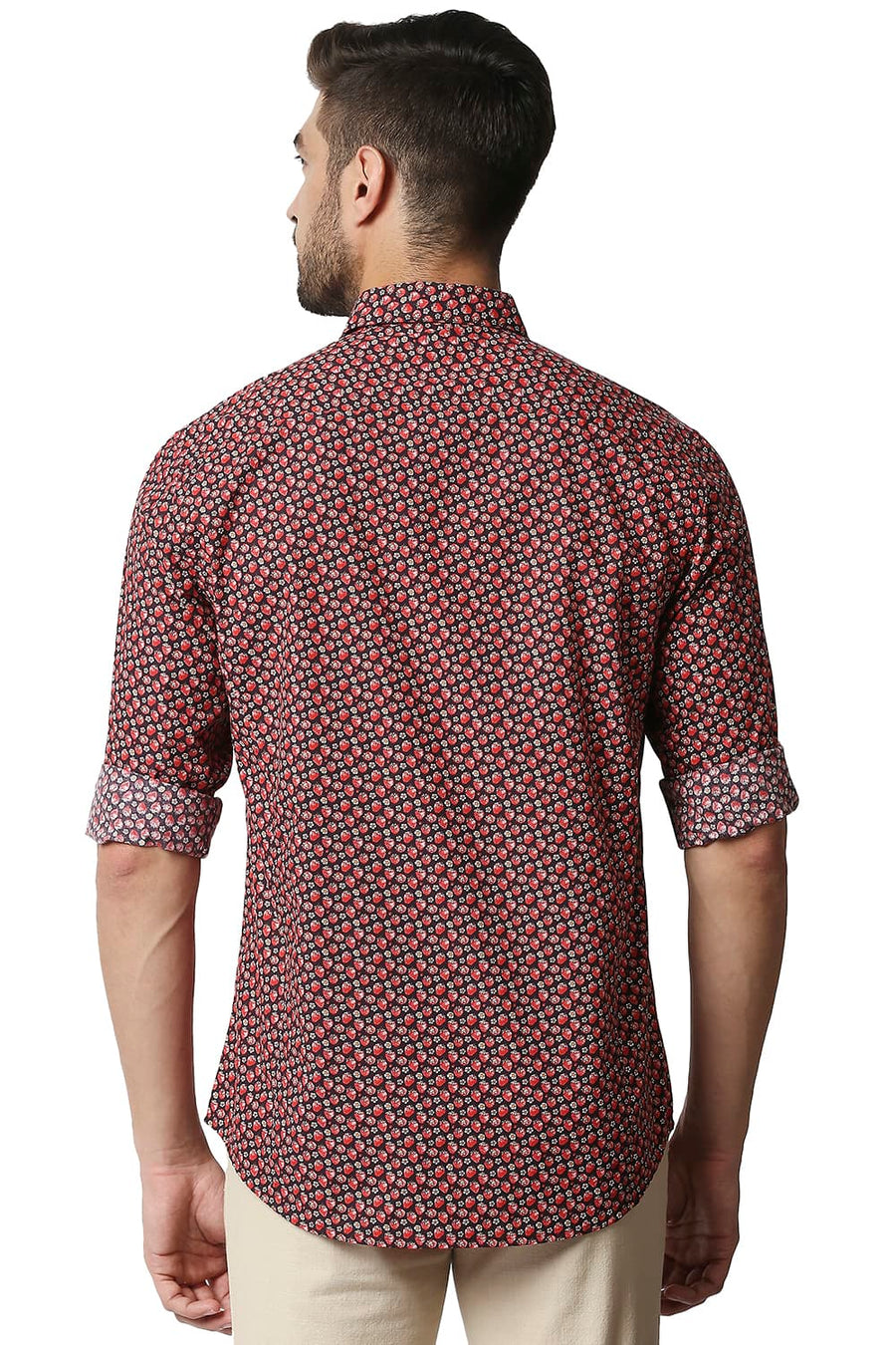 BASICS SLIM FIT MARS RED DIGITAL POPLIN PRINTED SHIRT