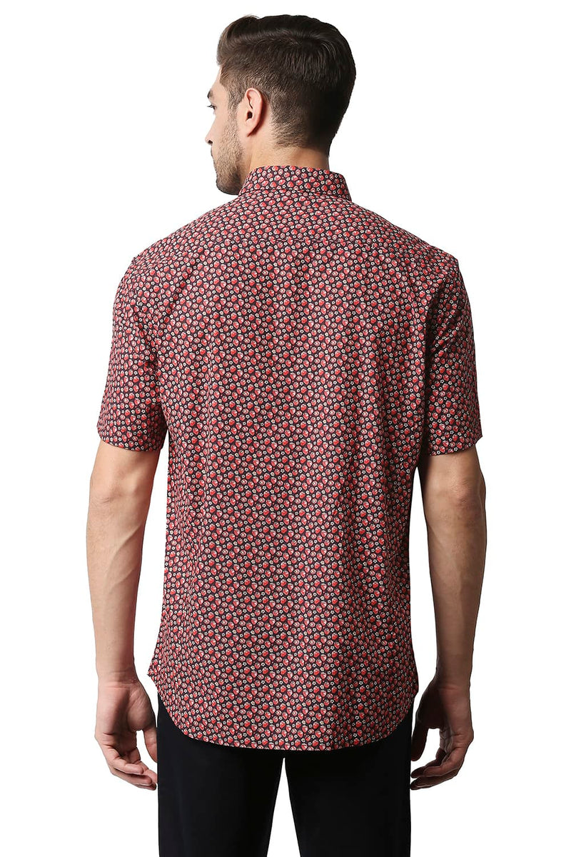 BASICS SLIM FIT DIGITAL POPLIN PRINTED HALFSLEEVES SHIRT