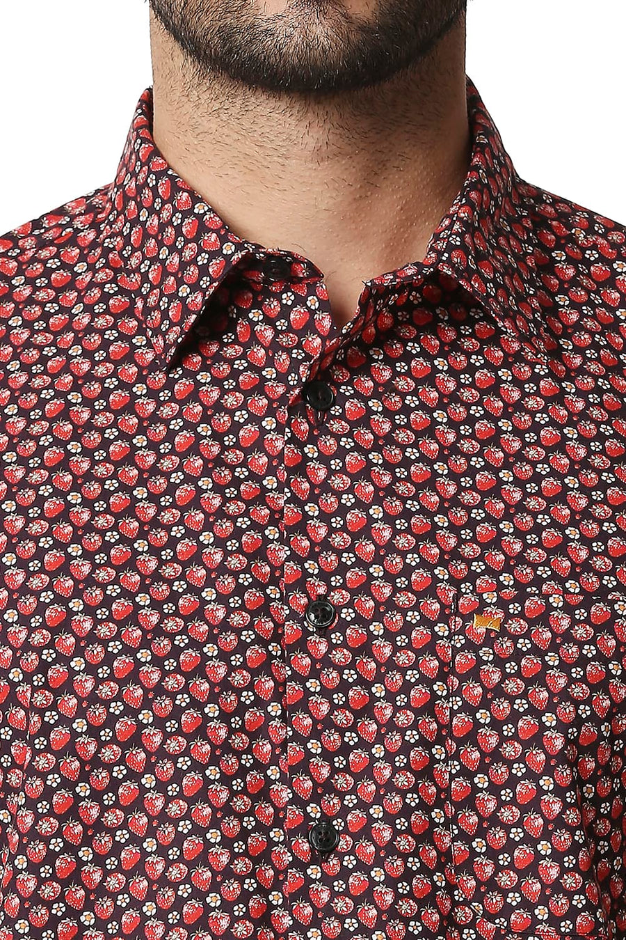 BASICS SLIM FIT MARS RED DIGITAL POPLIN PRINTED SHIRT