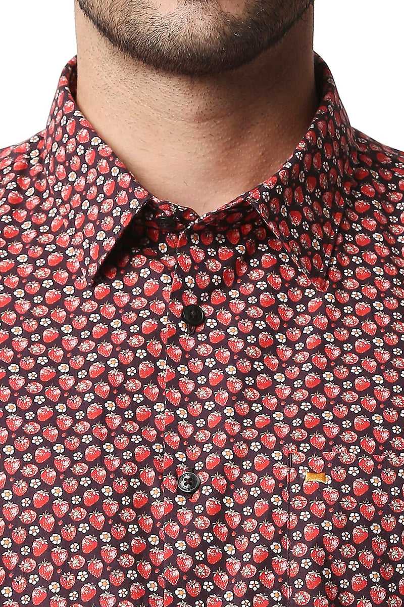 BASICS SLIM FIT DIGITAL POPLIN PRINTED HALFSLEEVES SHIRT