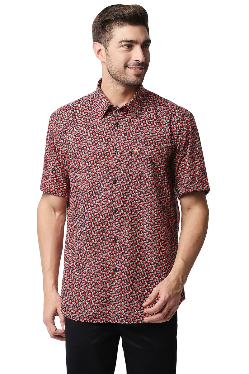 BASICS SLIM FIT DIGITAL POPLIN PRINTED HALFSLEEVES SHIRT