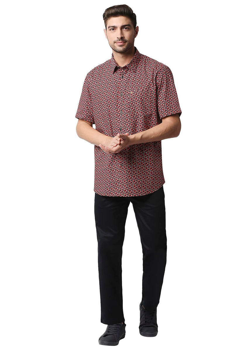 BASICS SLIM FIT DIGITAL POPLIN PRINTED HALFSLEEVES SHIRT