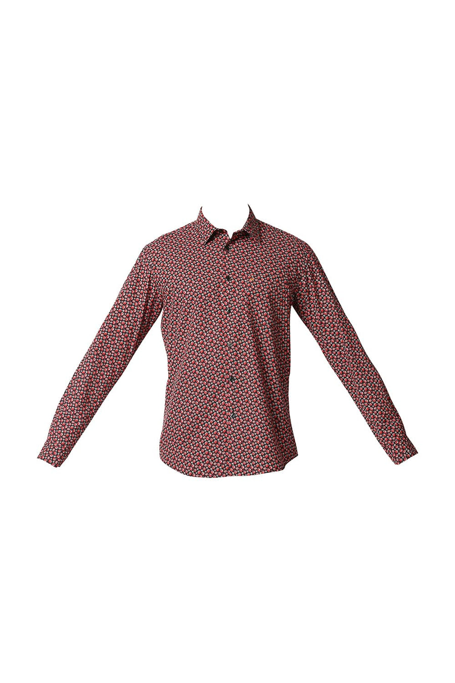 BASICS SLIM FIT MARS RED DIGITAL POPLIN PRINTED SHIRT