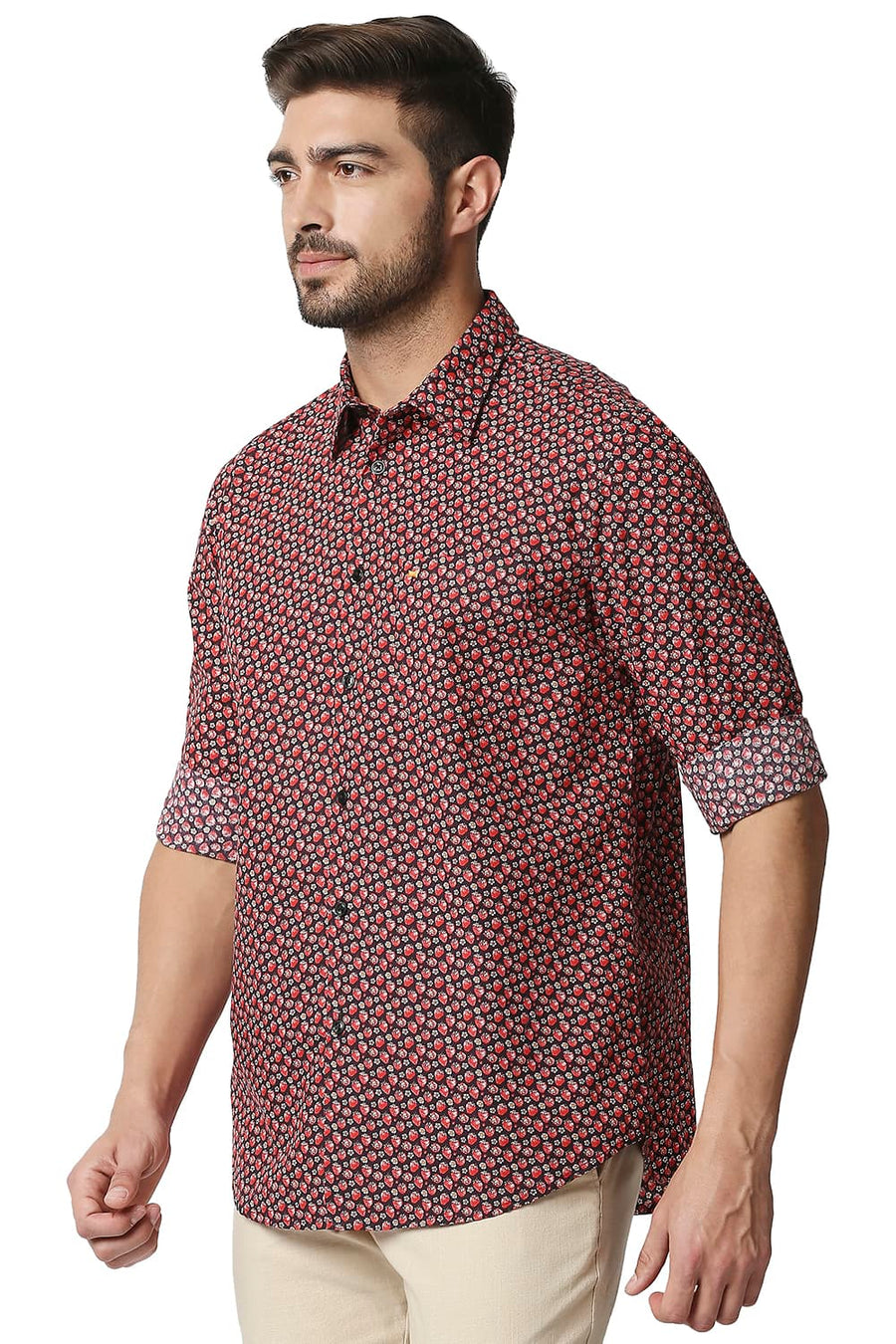 BASICS SLIM FIT MARS RED DIGITAL POPLIN PRINTED SHIRT