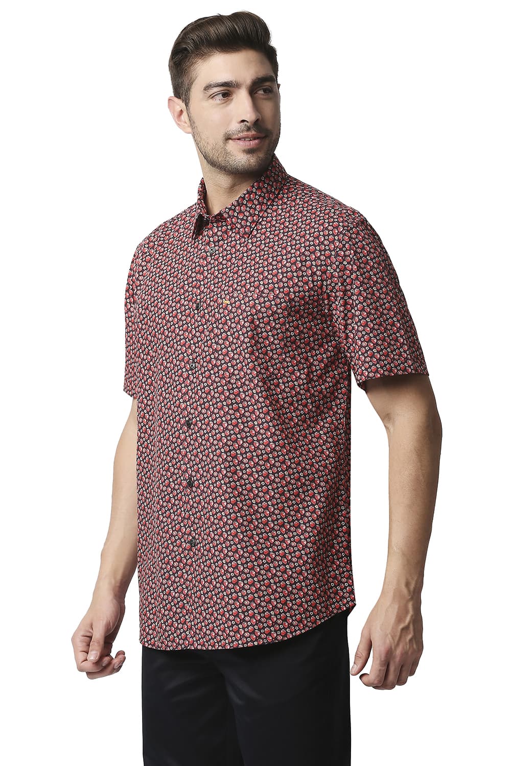 BASICS SLIM FIT DIGITAL POPLIN PRINTED HALFSLEEVES SHIRT