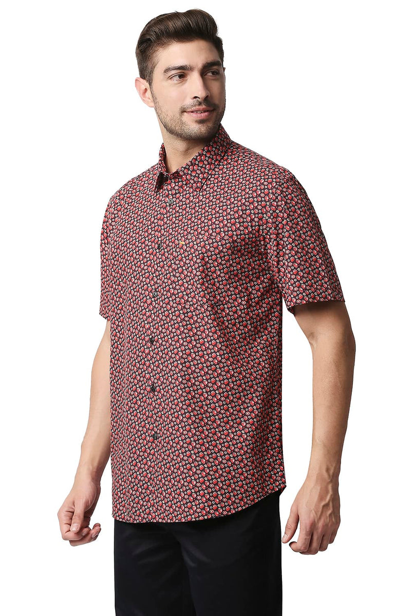 BASICS SLIM FIT DIGITAL POPLIN PRINTED HALFSLEEVES SHIRT