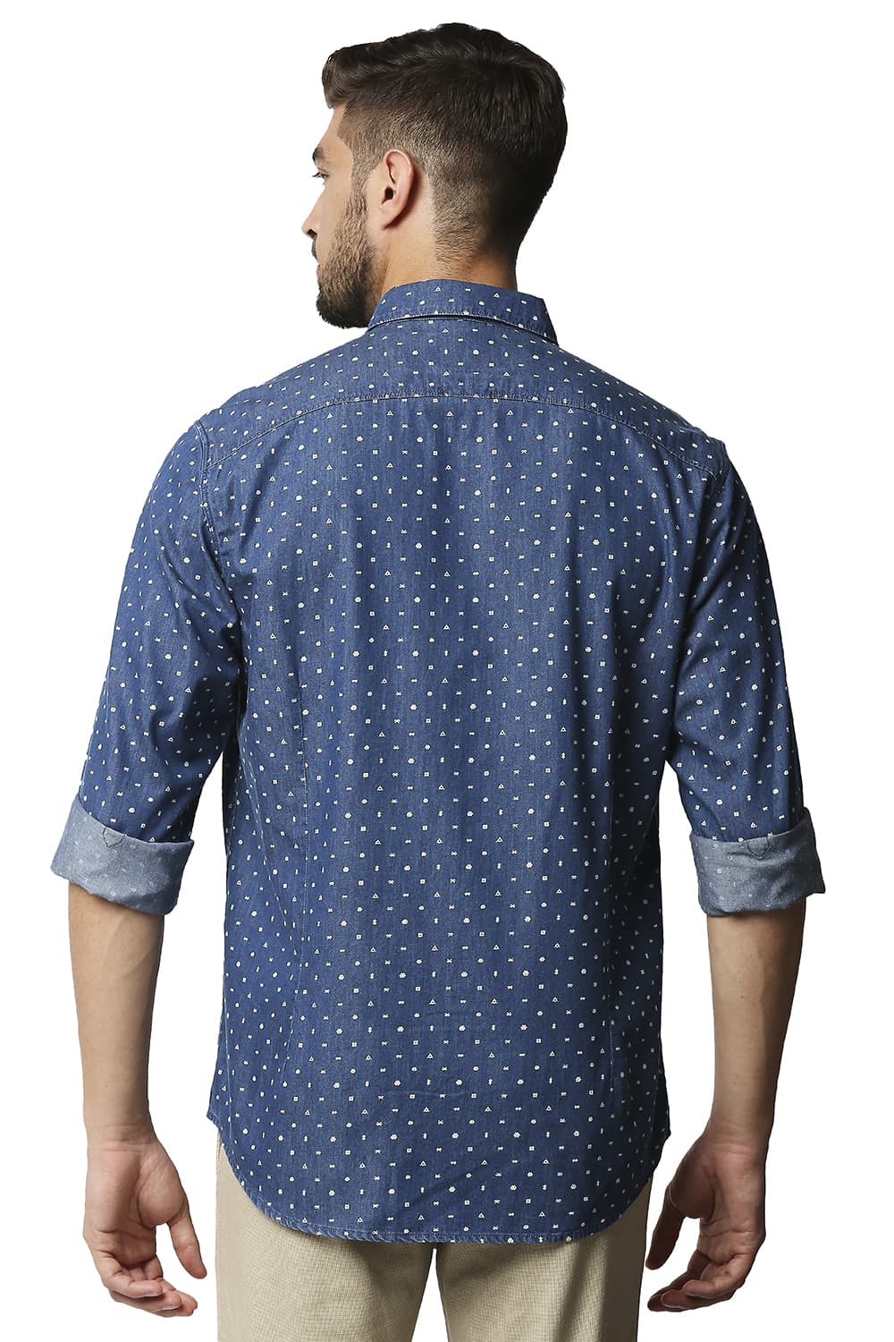 BASICS SLIM FIT INDIGO PRINTED SHIRT