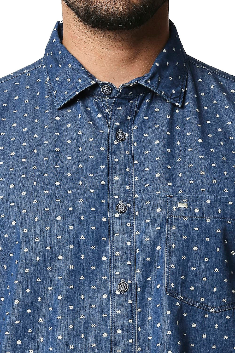 BASICS SLIM FIT ECLIPSE BLUE INDIGO PRINTED SHIRT