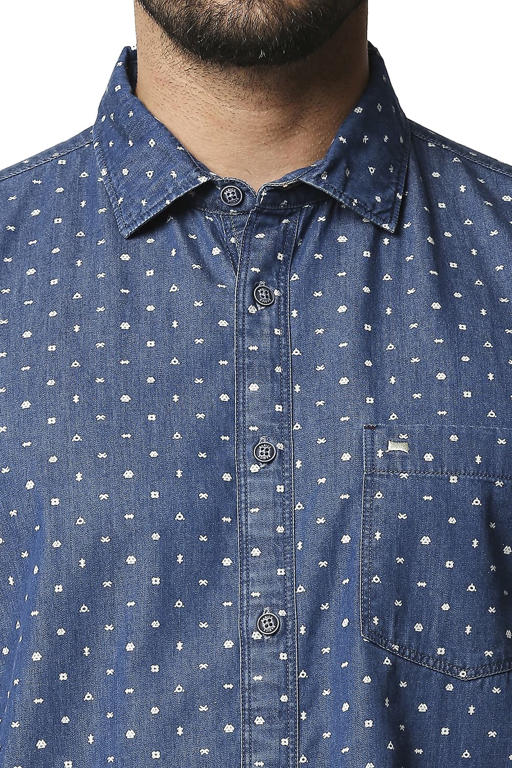 BASICS SLIM FIT INDIGO PRINTED SHIRT