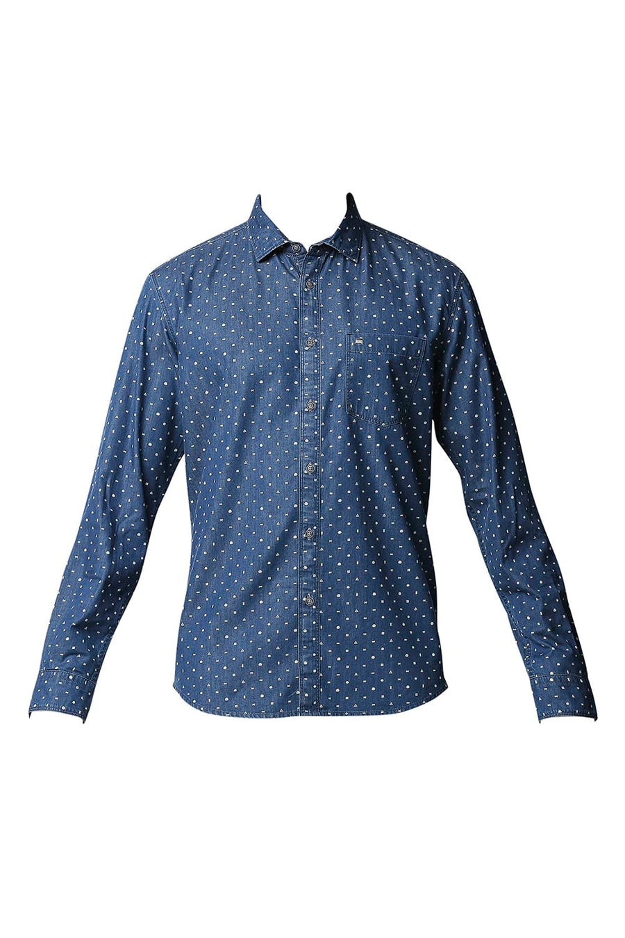 BASICS SLIM FIT ECLIPSE BLUE INDIGO PRINTED SHIRT