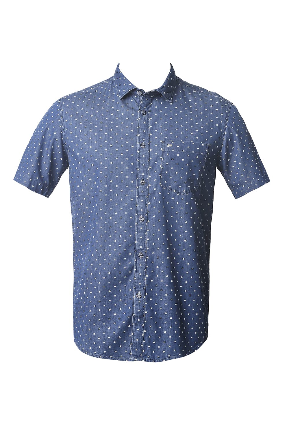 BASICS SLIM FIT INDIGO PRINTED HALFSLEEVES SHIRT