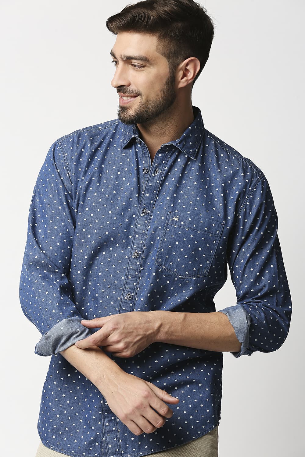 Slim Fit Indigo Printed Shirt