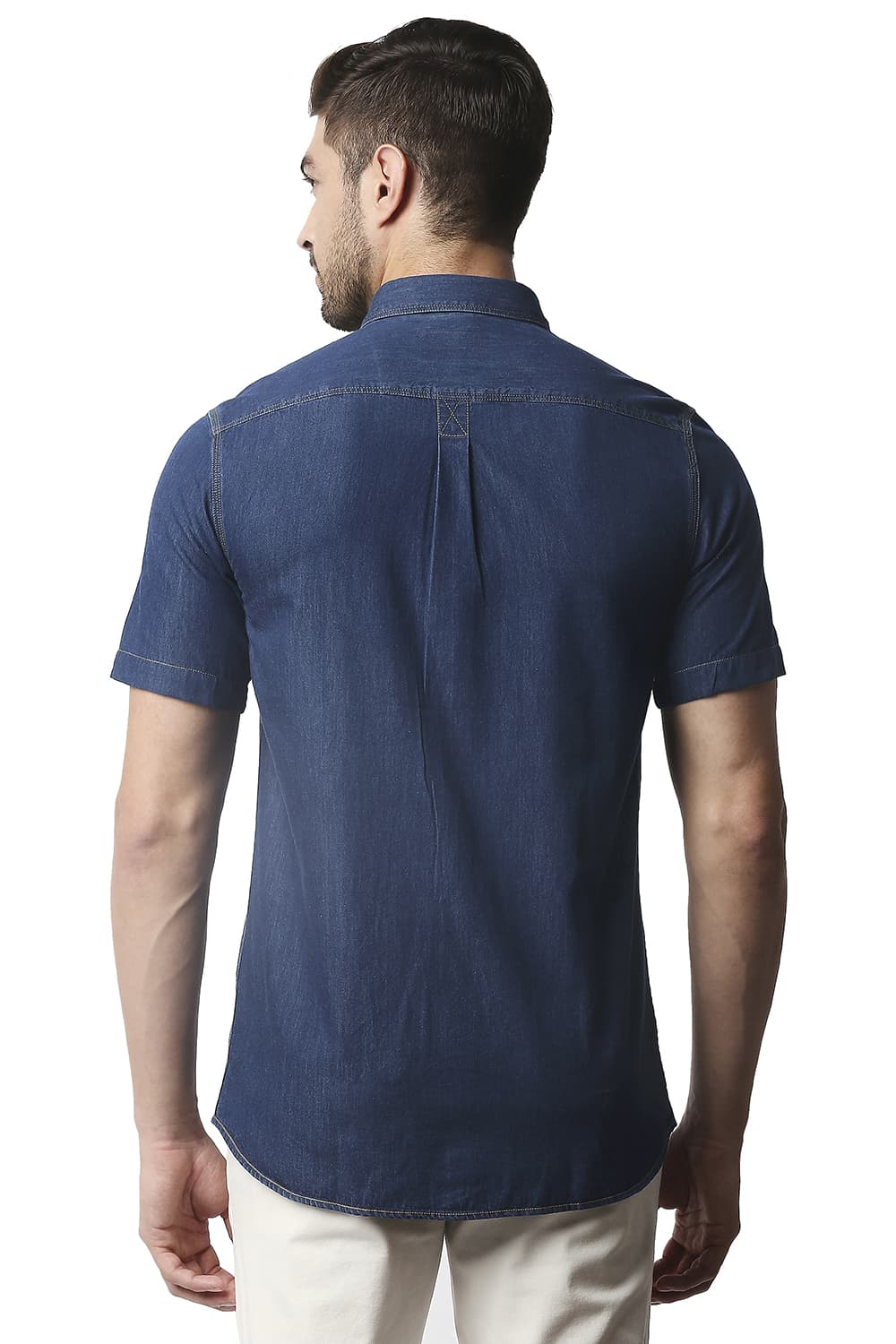 BASICS SLIM FIT INDIGO HALFSLEEVES SHIRT