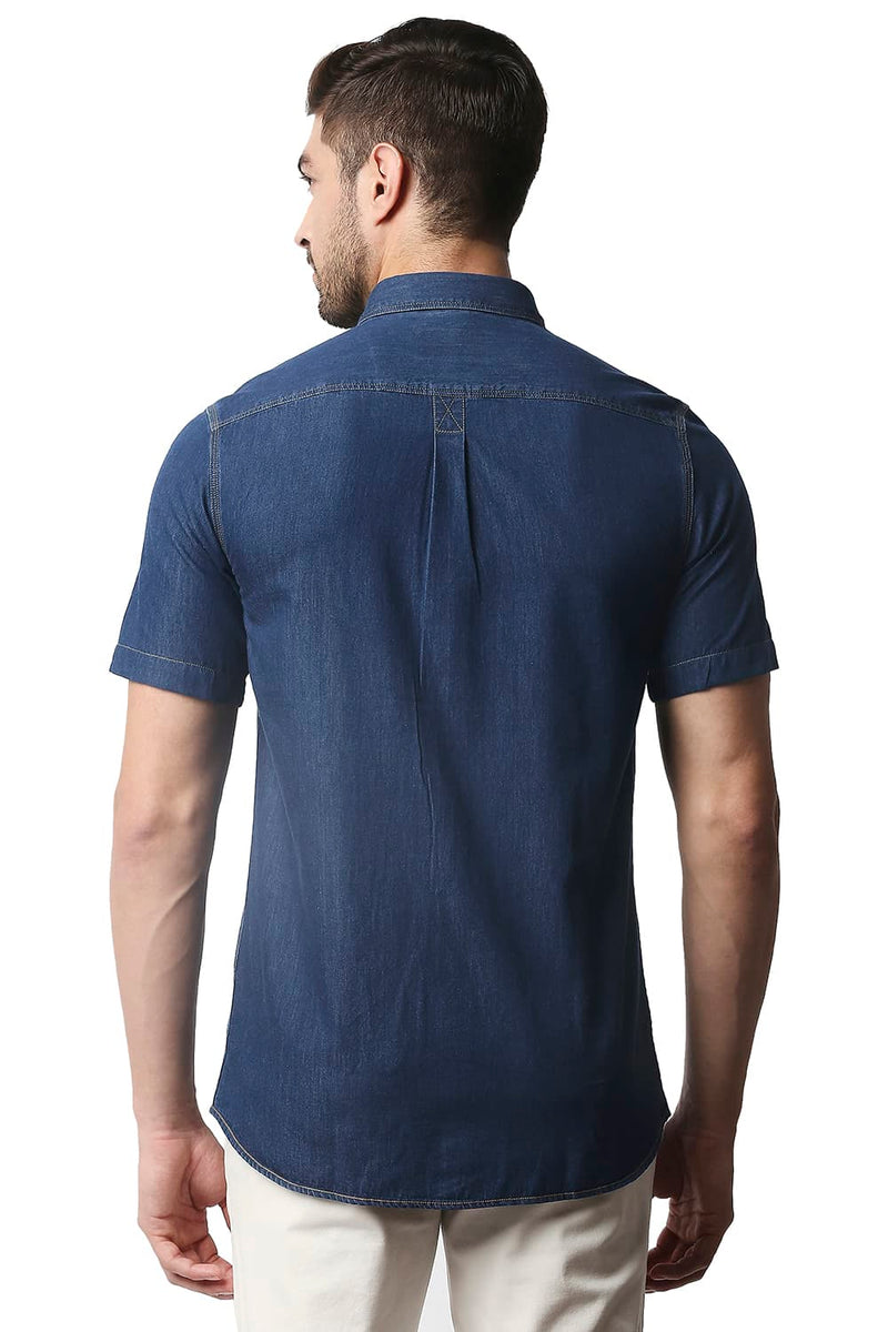 BASICS SLIM FIT INDIGO HALFSLEEVES SHIRT