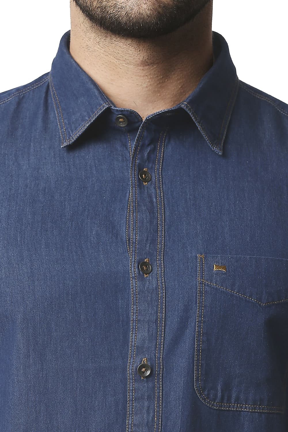 BASICS SLIM FIT INDIGO HALFSLEEVES SHIRT