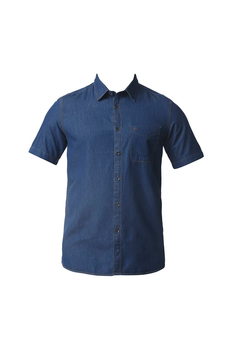 BASICS SLIM FIT INDIGO HALFSLEEVES SHIRT